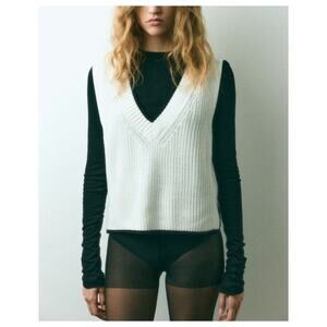 H&M Divided Women's Grandpa Sweater Vest Cream Black Size XL